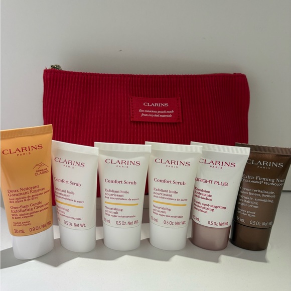 Clarins Other - Clarins Skincare Set with Red Pouch